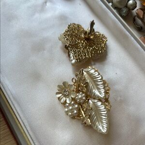 Gold and Pearl Leaf Earrings